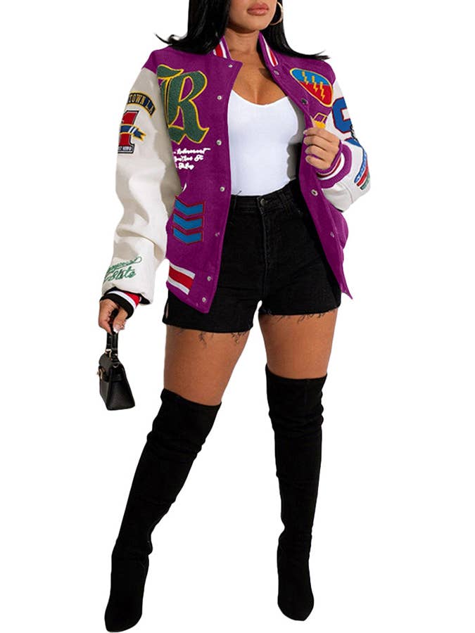 MB Fashion Wholesale - Wholesale Varsity/Baseball Jacket - Women's - MB FASHION BOLD PRINTED THIN VARSITY JACKET 3667LY14