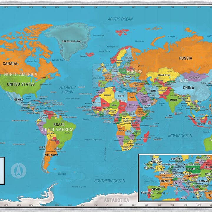 Verden Lærd Kort - Lamineret for engroshandel hos Map Shop