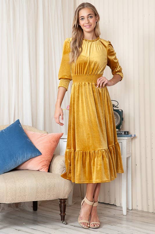 Reborn J - Wholesale Dress - Women's - Velvet Three Quarter Sleeve Midi Dress2