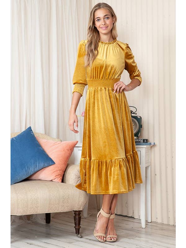 Reborn J - Wholesale Dress - Women's - Velvet Three Quarter Sleeve Midi Dress2