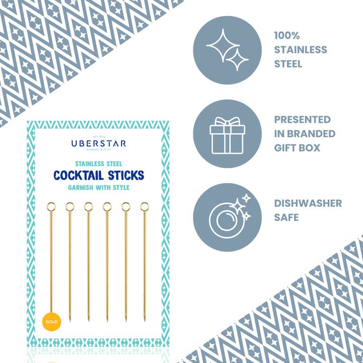 UBERSTAR – Palito de coquetel por atacado – Conjunto de 6 Palitos de Aço Inoxidável para Coquetéis8