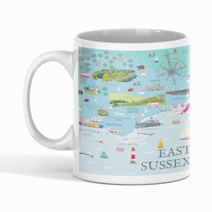 Mug de bienvenue EAST SUSSEX pour la vente par Betty Boyns Designs