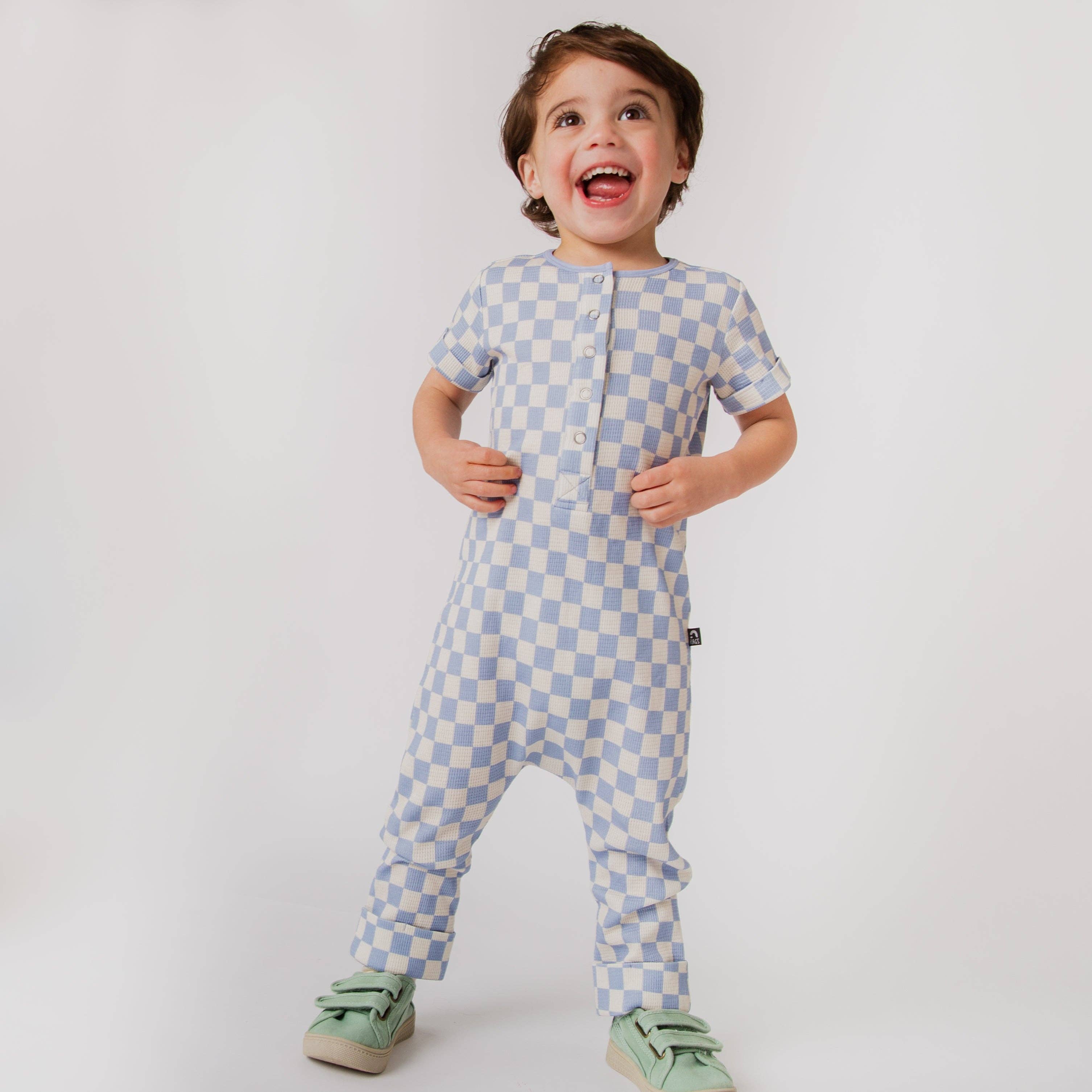 RAGS - Wholesale Jumpsuit - Baby - Rag Romper - Blue Check Waffle0