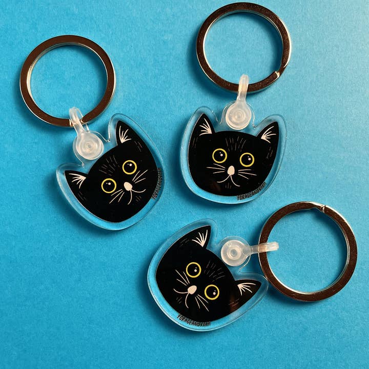 Cat Face Keychain for wholesale by Forage and Roam Design Co., LLC