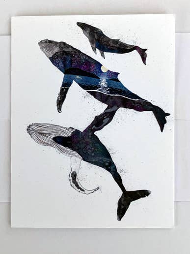 CARTE DE NOTES SUR L'HABITAT DU LEVER DE LA LUNE DE LA MER DES SALISH À BOSSE pour la vente par Jill Bliss Artwork