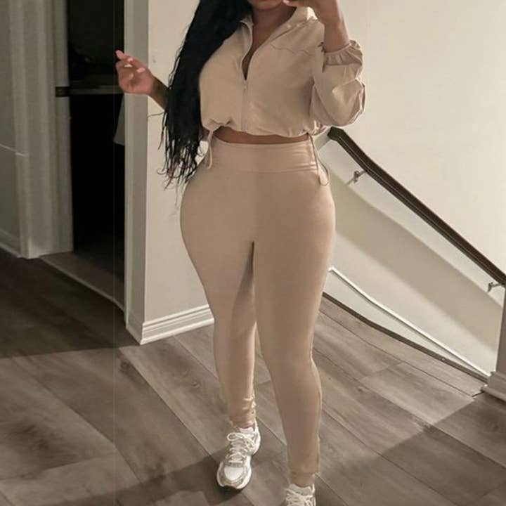 Lily Clothing - Wholesale Top & Pant Set (NOT Loungewear) - Women's - Drawstring Crop Top High Waist Skinny Pants Set38