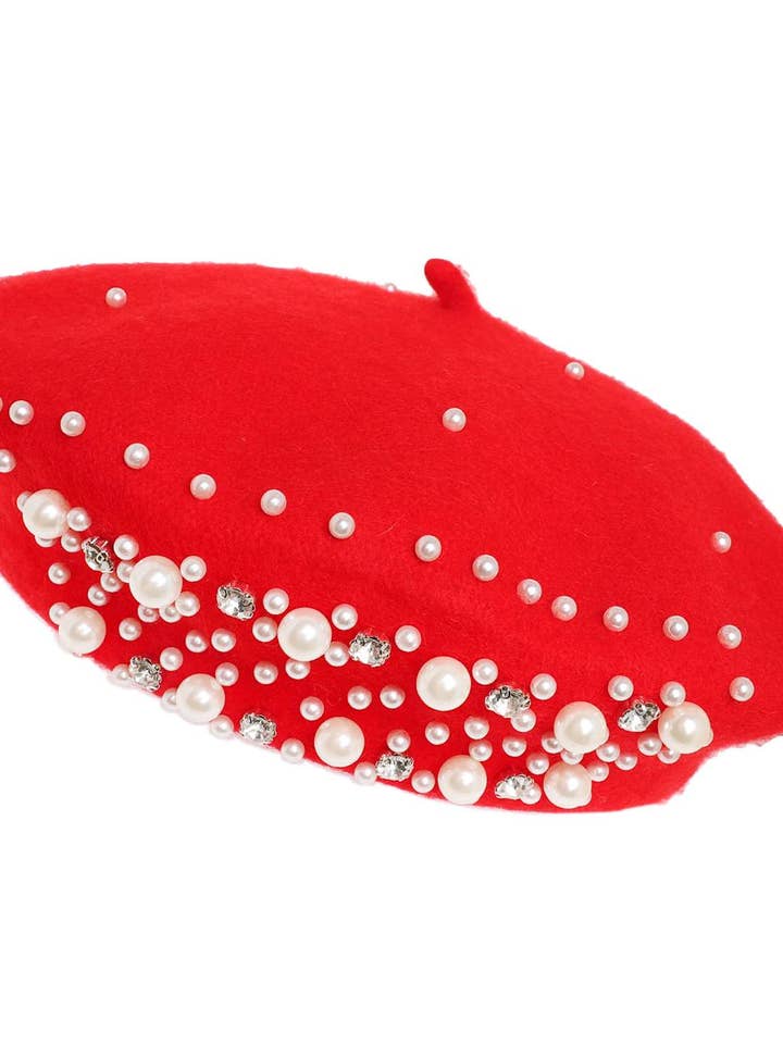 Pearl Rhinestone Embellished Wool Blend Beret HTC2934CA for wholesale by anbfashion