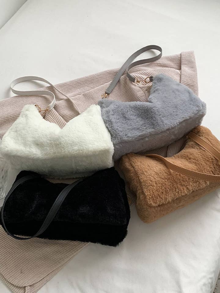 Faux Fur Removable Strap Shoulder Bag for wholesale by Beyond Apparel