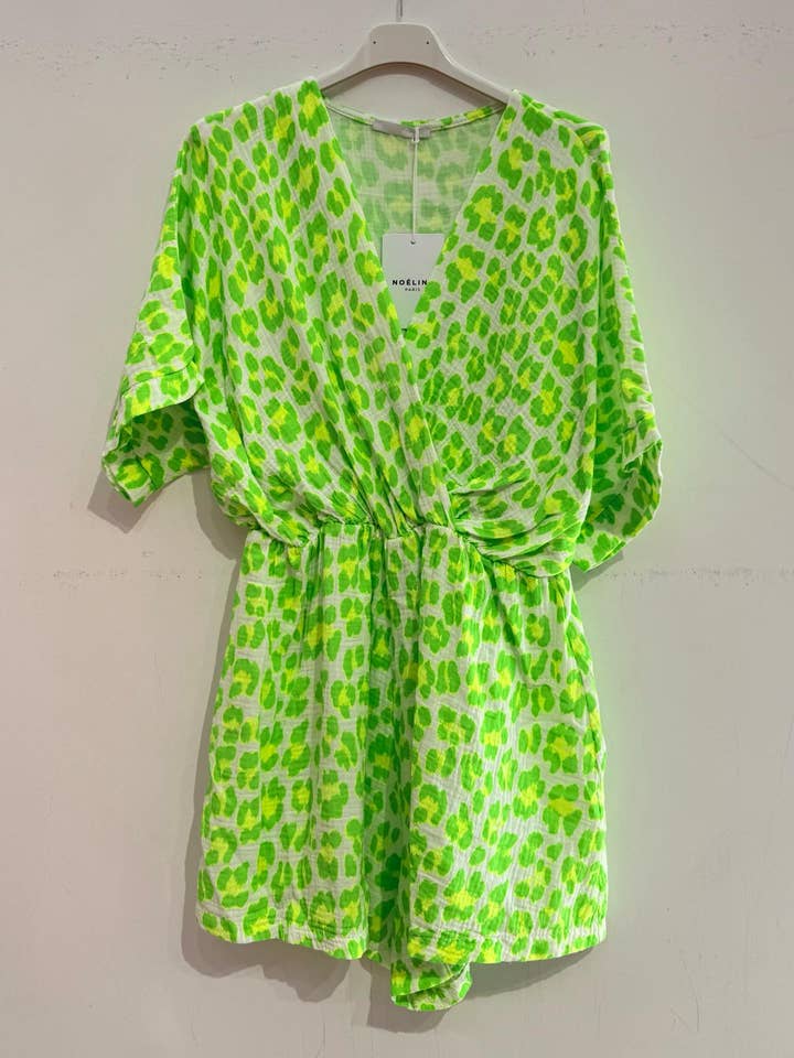 Kurzoverall aus Baumwollgaze 2687-GROSSER LEOPARD für den Großhandel von NOELINE