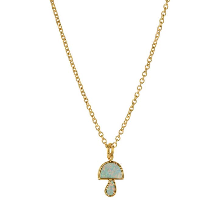 Columbus - Wholesale Pendant/Charm Necklace - 18K Gold Dipped Chain Necklace with Opal Mushroom Charm