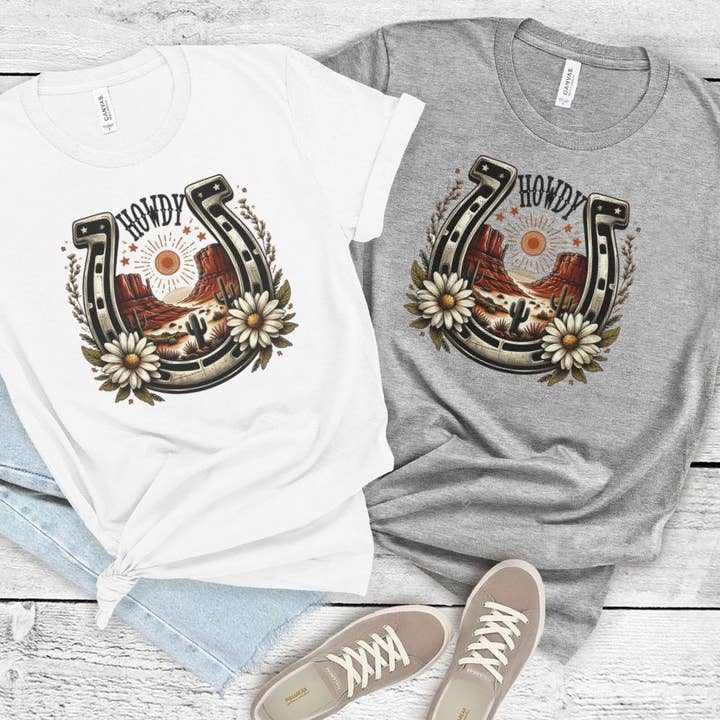 Howdy Horseshoe Western T Shirt for wholesale by Sister Ray