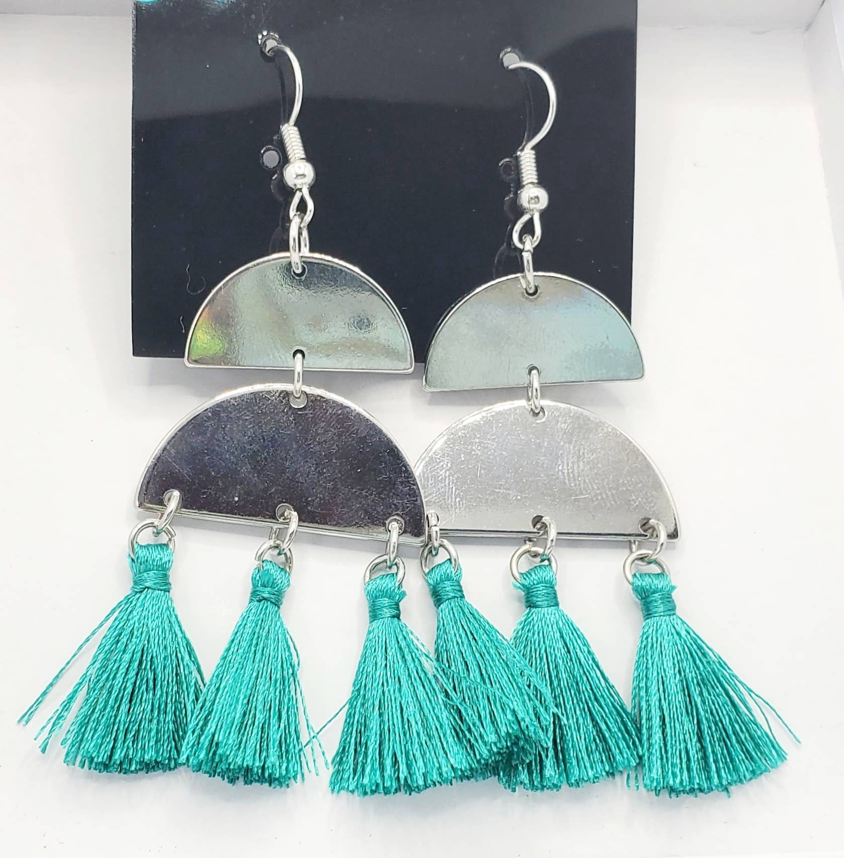 Tots And Tumblers Art – Engroshandel Hængeøreringe og creoløreringe – Sølv turkis kvast dingle øreringe5