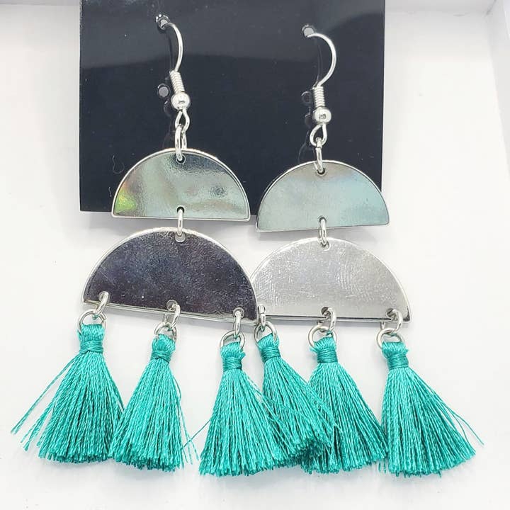 Tots And Tumblers Art – Engroshandel Hængeøreringe og creoløreringe – Sølv turkis kvast dingle øreringe5