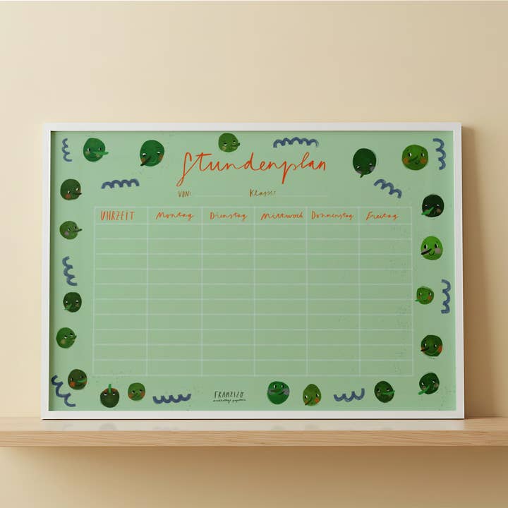 Timetable A4 "Erbsi" for wholesale by franzizo nachhaltige papeterie