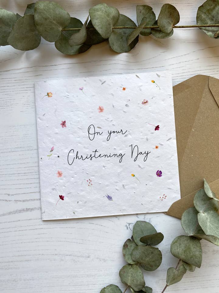 Seed Paper Christening Card - Scattered Flower Design for wholesale by PoppyForrest