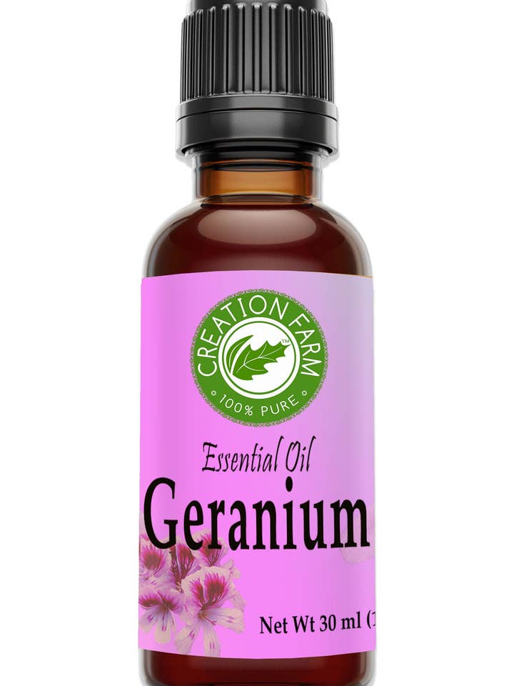 Geranium Essential Oil 30 Milliliters 100 Percent Pure Pelargonium Graveolens Steam Distilled for wholesale by Creation Farm Inc
