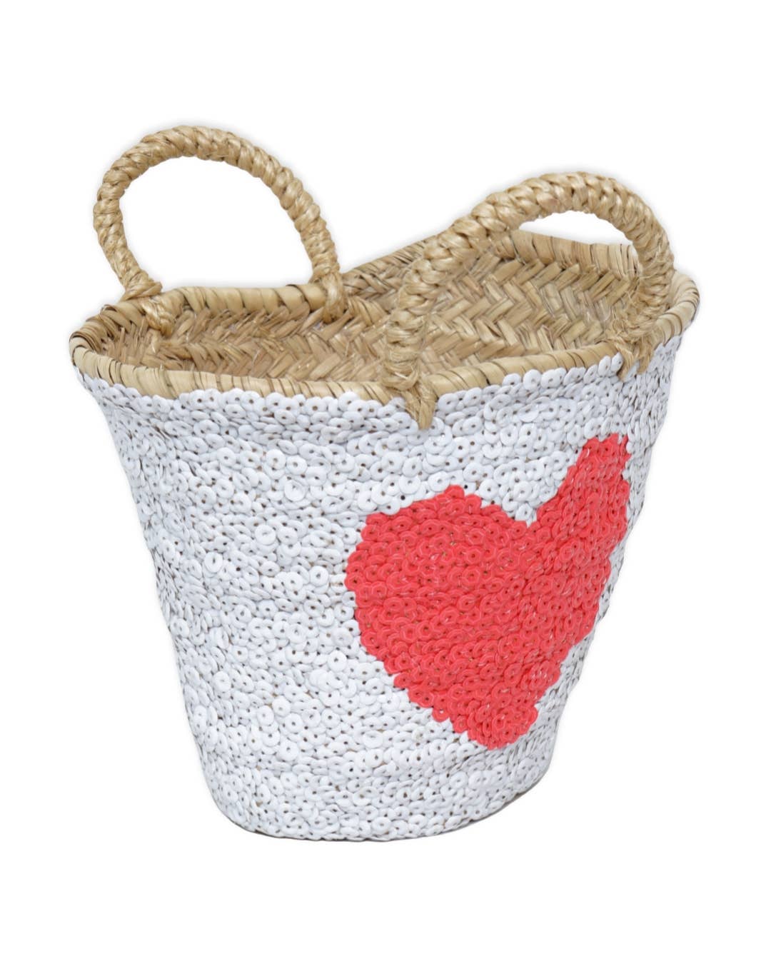 High crafty – wholesale Basket – Small White Palm Basket with Fuchsia Heart1