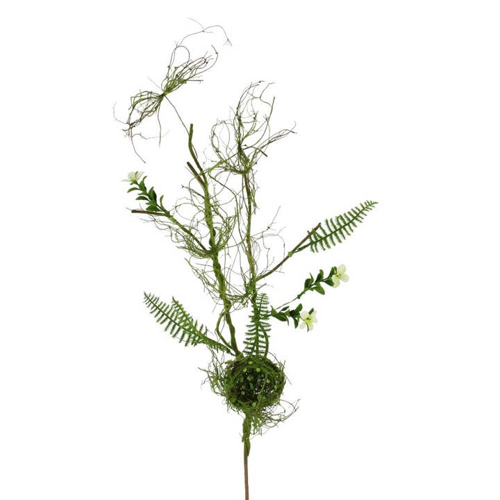 General Wholesale Inc - Wholesale Artificial Plant - GREENERY WITH BIRD'S NEST SPRAY 28" - CREAM AND GREEN - 2193761