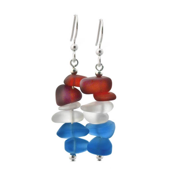 Patriotic Seaglass Nugget Earrings for wholesale by Crazyartgrrl Jewelry
