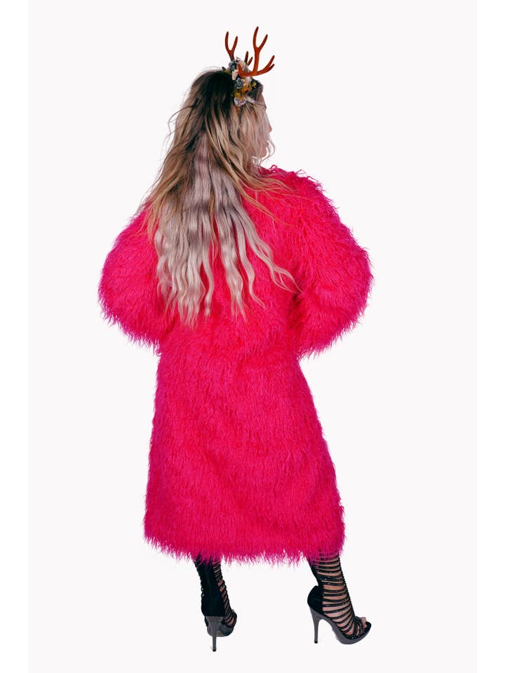 Fuchsia Long Faux Fur Coat for wholesale on Faire3