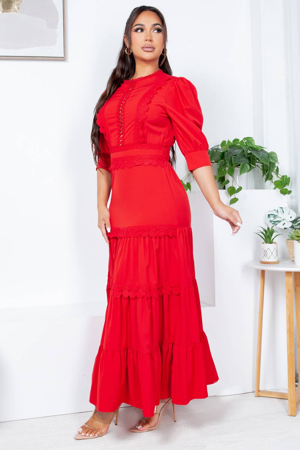 Fashion Space - Vente Robe – femme - Robe longue élégante en crochet uni pour femme3