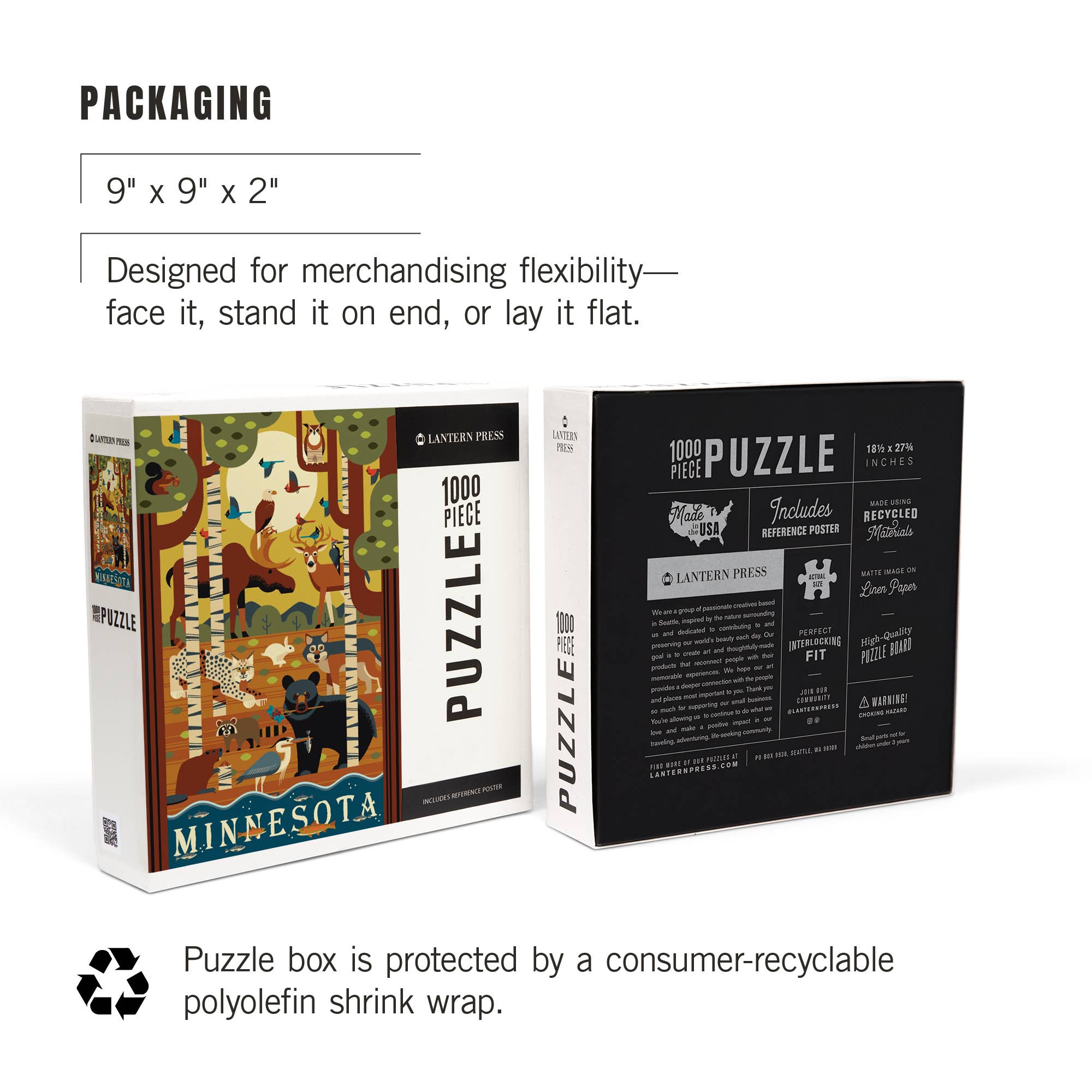 Lantern Press - Vendita all'ingrosso Puzzle - Adulti - Puzzle da 1000 pezzi con animali della foresta del Minnesota, geometrico7