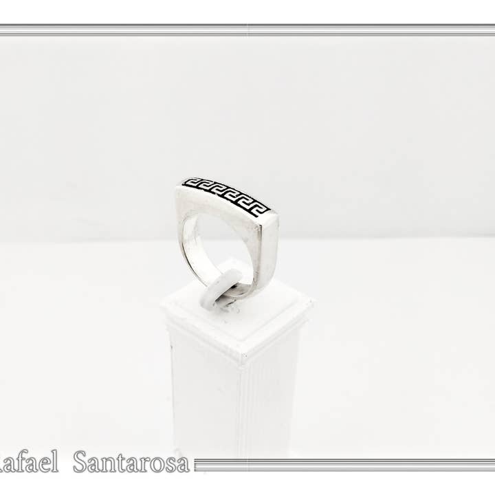 RAFAEL SANTAROSA - Venta al por mayor Anillo de banda/apilable - Anillo Meander con decoración en forma de llave griega sobre plata oxidada7