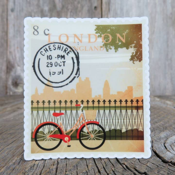 London England Souvenir Sticker Bicycle Postage Stamp Style Waterproof Travel Souvenir Water Bottle Laptop for wholesale by Kirk's Krafts