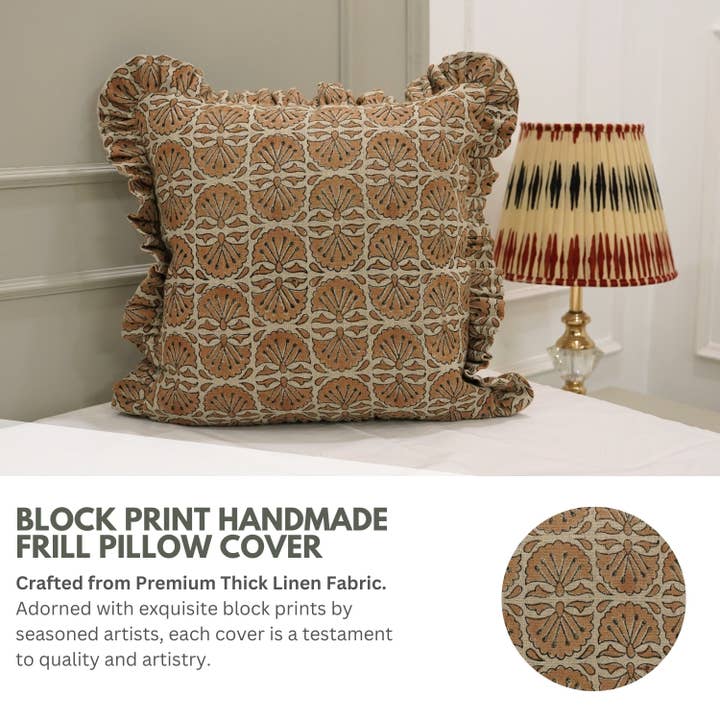 Fabdivine - Vente Housse de coussin - Housse de coussin en lin épais à volants imprimé bohème - Bejhni8