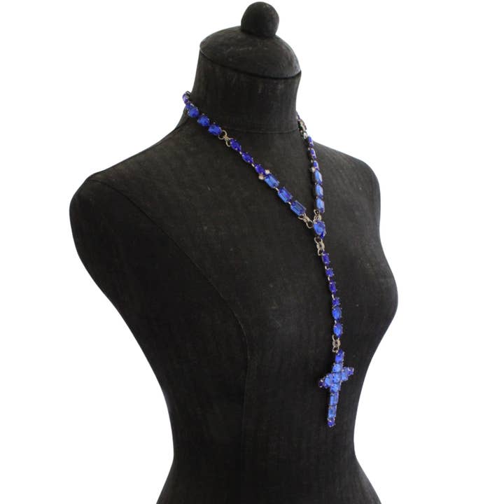 House of Emmanuele - Wholesale Prayer beads necklace - La Croix Dynasty Sapphire Crucifix 17 inch Rosary3