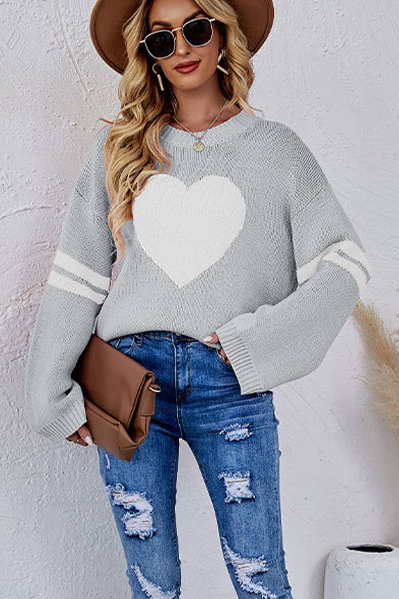 Lily Clothing - Vente Pull en maille – femme - Pull col rond pêche cœur assorti couleur Saint-Valentin2