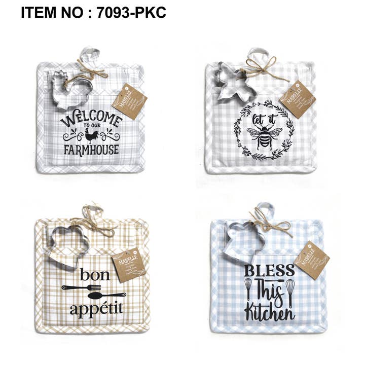 Mabelle Home - Wholesale Oven Mitt/Pot Holder - 3-Pack Potholder, Kitchen Towel, Cookie Cutter Set