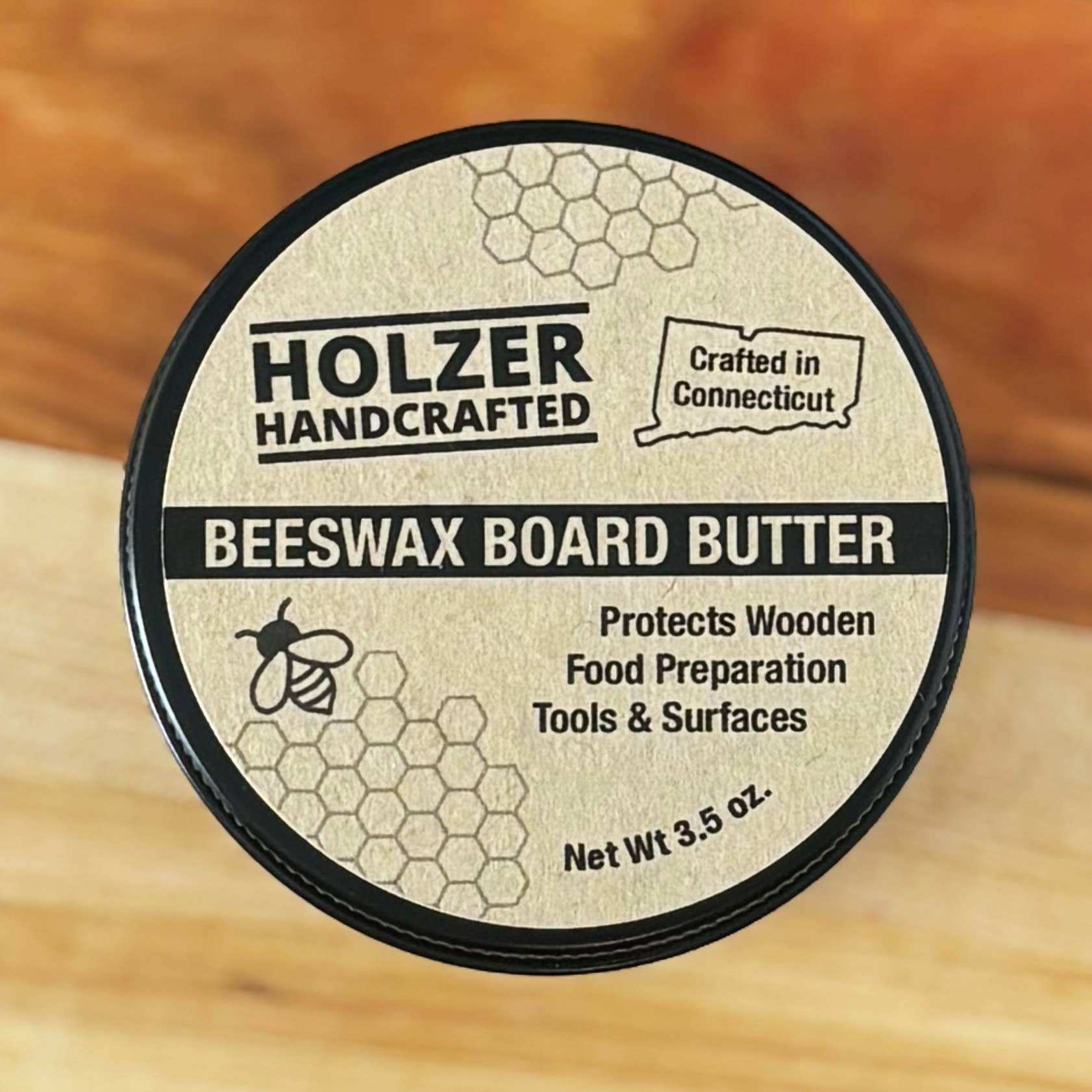 Holzer Handcrafted ® - Wholesale Wood Butter - Beeswax Board Butters for Wood Food Contact Surfaces | 3.5 oz Reusable Tin | Handmade Oil, Wax and Conditioner for Cutting Boards, Butcher Blocks, Wooden Utensils | Holzer Handcrafted 3
