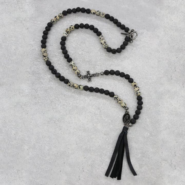 Colar de cerimônia secreta em pedra preta e dálmata por atacado de Mr. Ettika