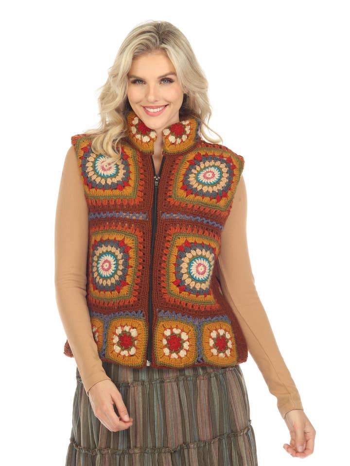 Lakhays Collection Inc. - Vente Veste sans manches – femme - Gilet doublé en polaire Mandala au crochet