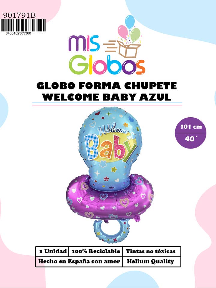 BLUE PACIFIER SHAPE for wholesale by Mis Globos