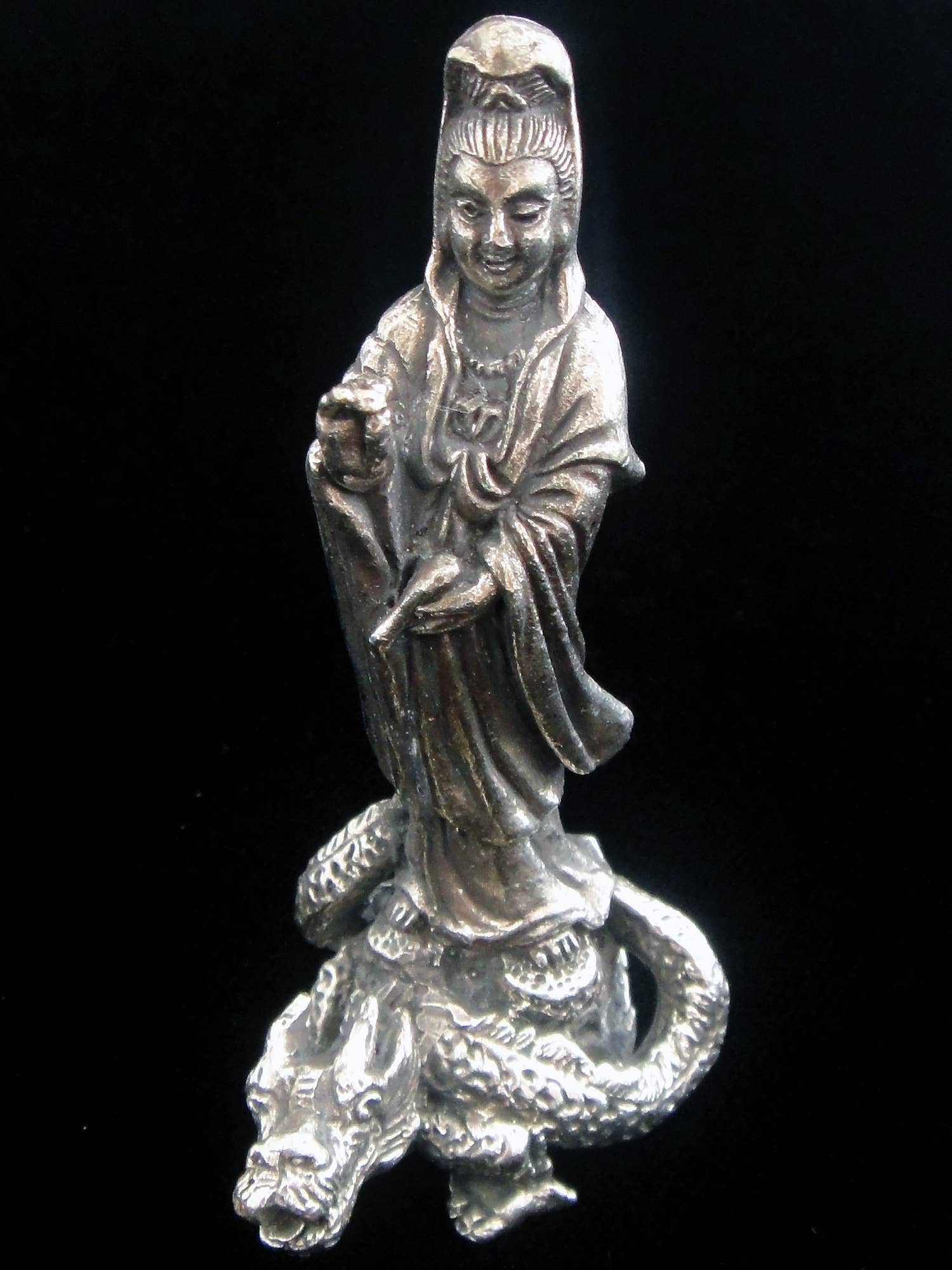 Tika - Wholesale Sculpture - Brass Deity Statuette - Large - Quan Yin with Dragon2