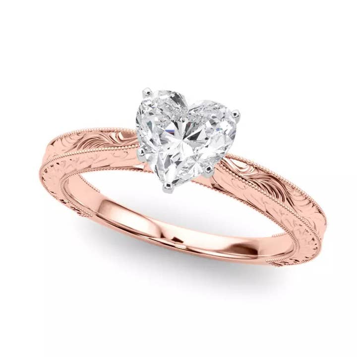 Vintage-Inspired Solitaire Engagement Heart Ring for wholesale by Caratina
