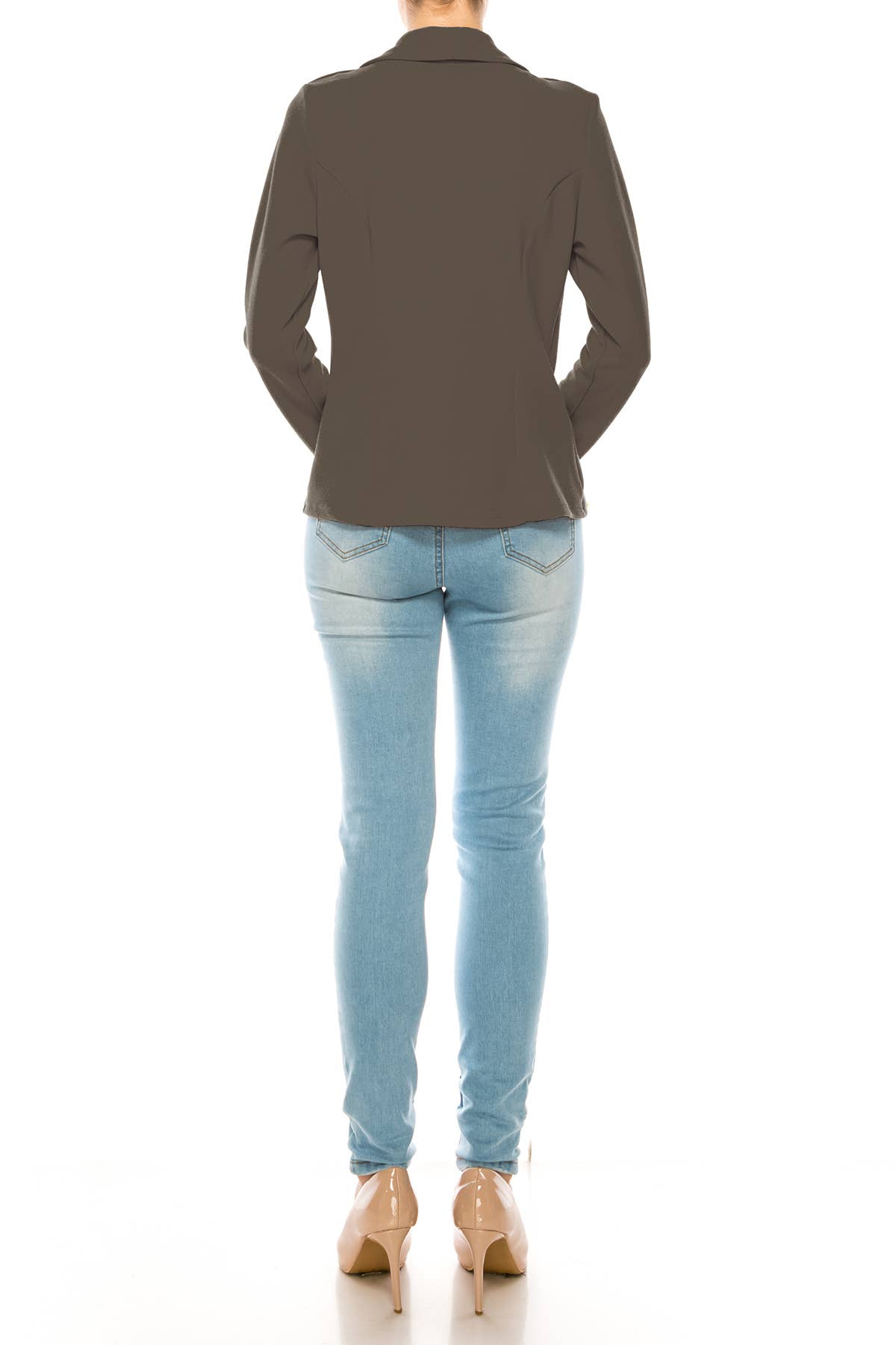 MOA COLLECTION - Wholesale Blazer - Women's - Women’s Solid Open Front Fitted Blazer Jacket – Waist Length10