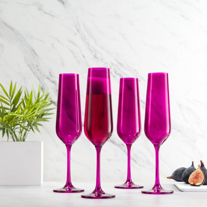 Godinger - Wholesale Champagne flute - Set of Four Colored Champagne Flutes - multi colors avail7