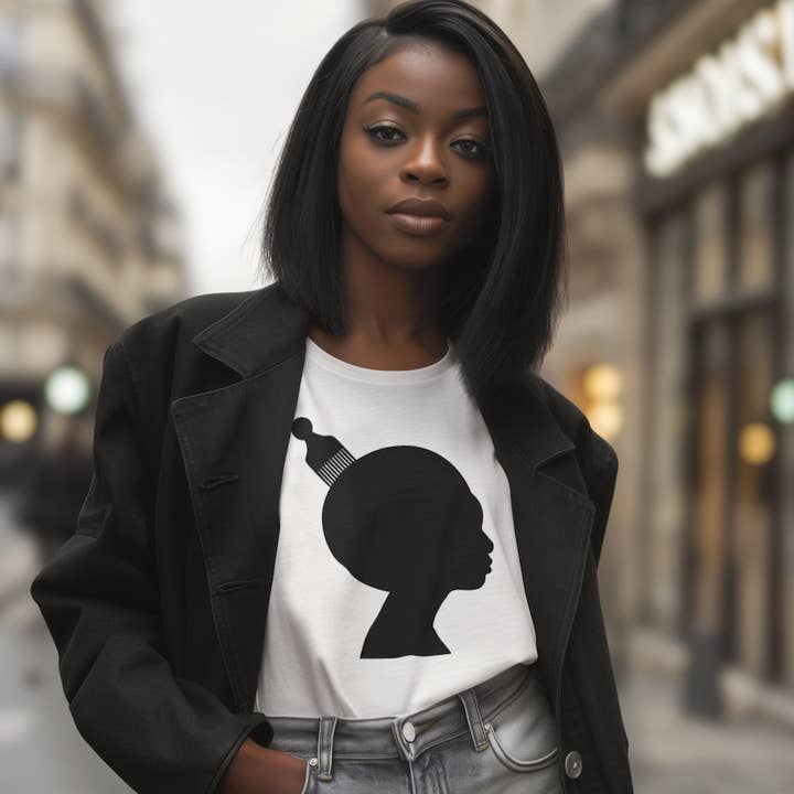 T-shirt Afro Pick Cameo noir/blanc pour la vente par The Blacknificent