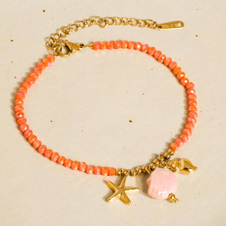 Pink Fawn 18K Gold Non-Tarnish Shells and Star Beaded Bracelet for wholesale on Faire2
