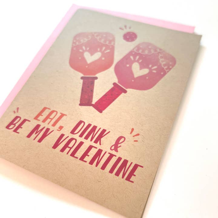MJ Briggs Fine Art - Venta al por mayor Tarjetas de San Valentín - Tarjeta de San Valentín de Pickleball: Come, Dink y Sé Mi Valentín1
