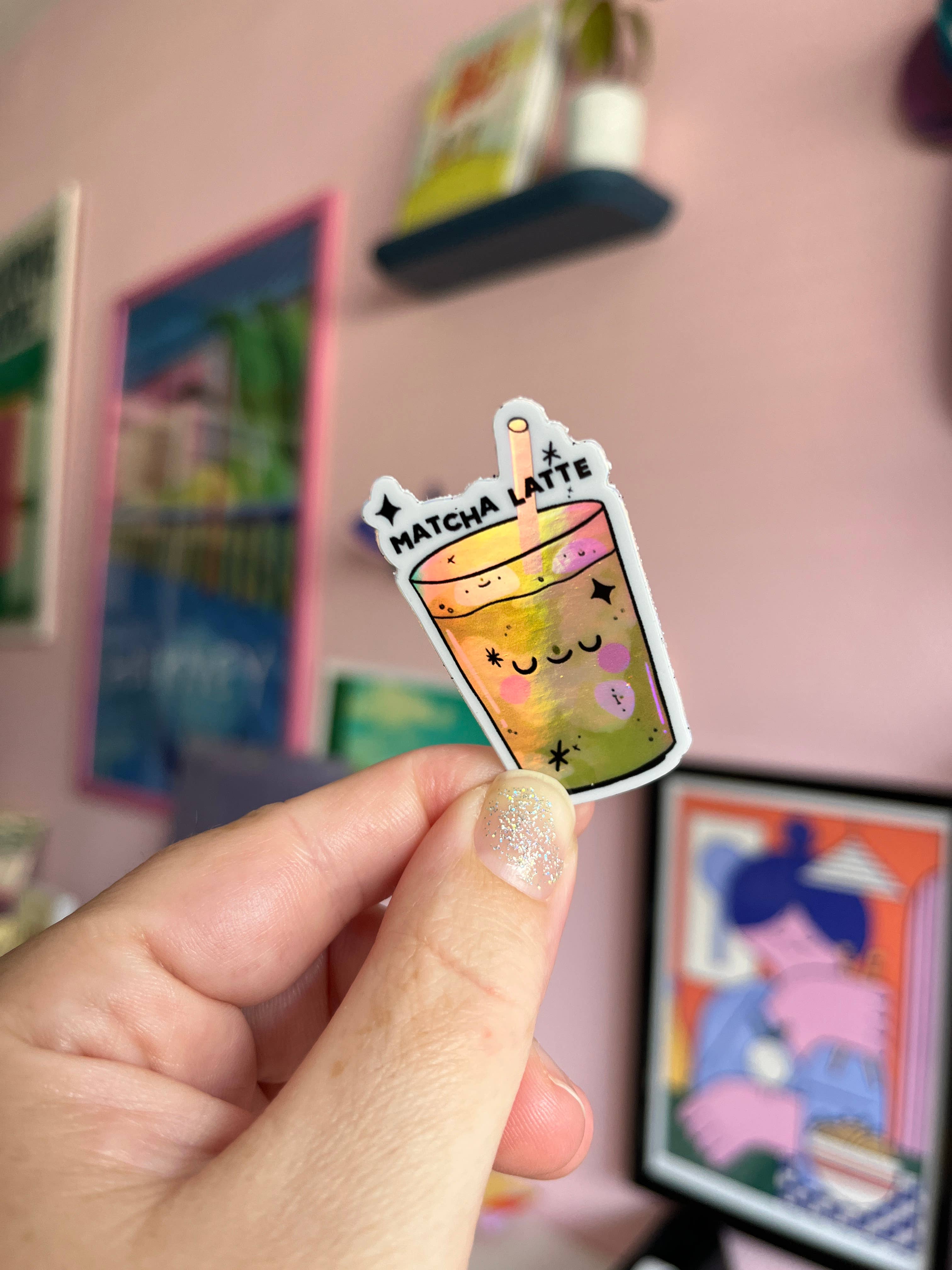 Bloemkolie - Wholesale Sticker - Holographic Matcha Latte Sticker. Waterproof/ Dishwasher1