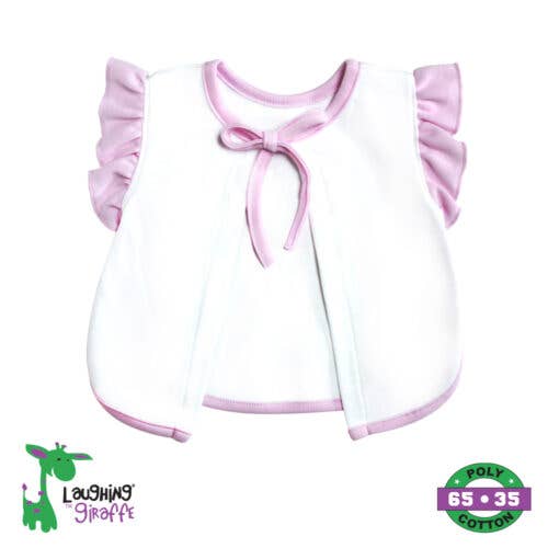 Laughing Giraffe - Wholesale Bib - Baby - Infant Baby Girl White W/ Pink Trim Ruffle Apron Bib 6-PACK2
