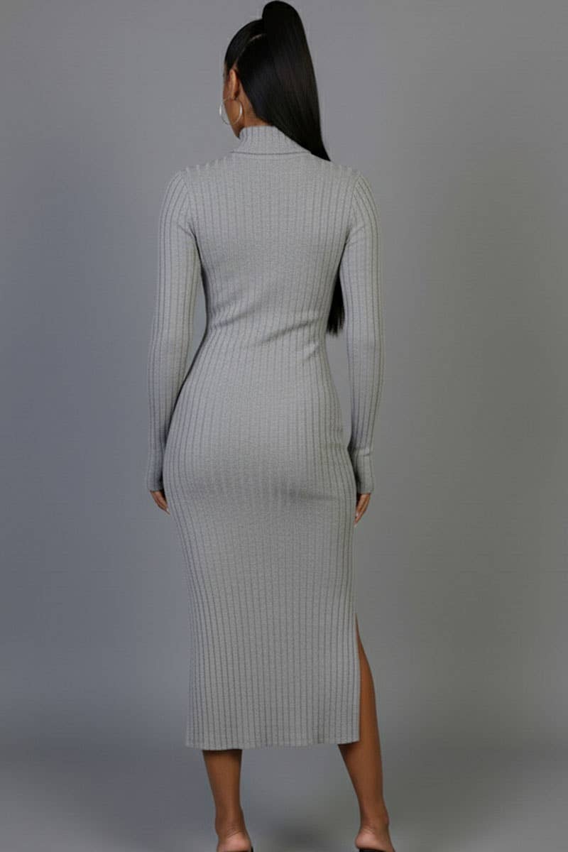 CAPELLA APPAREL - Wholesale Dress - Women's - Sweater-Knit Fuzzy Turtle Neck Split Thigh Dress8