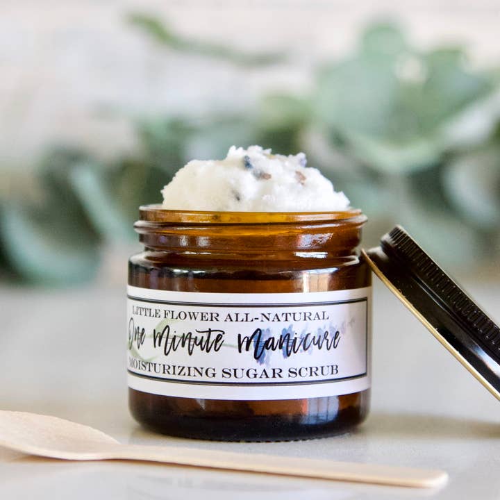 2oz Sugar Scrub -Lavender Bergamot One Minute Hand Treatment for wholesale by The Little Flower Soap Co