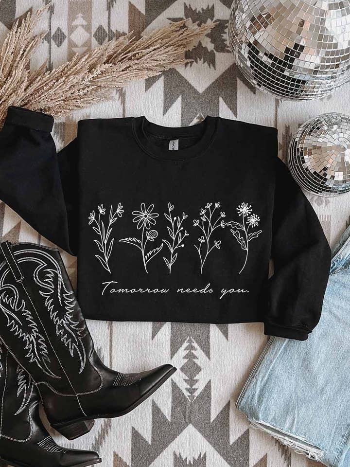 Fleece Graphic Sweatshirt | Tomorrow Needs You for wholesale by Khristee
