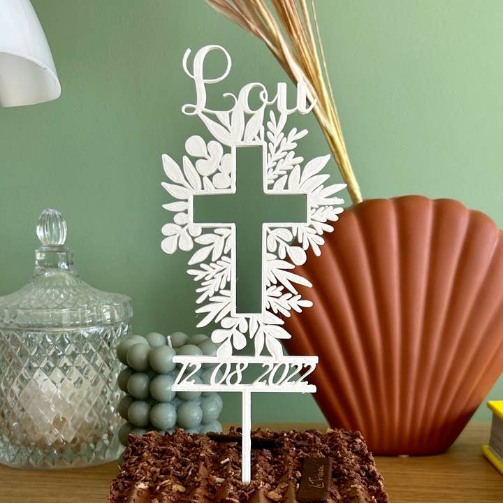 3Dpiecedesign - Vendita all'ingrosso Topper per torte/cupcake - Decorazione per torta di battesimo personalizzata, topper per torta1