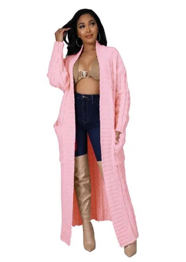 MB Fashion Wholesale - Wholesale Cardigan - Women's - MB FASHION Cable-Knit Long Cardigan with Pockets 073AT1